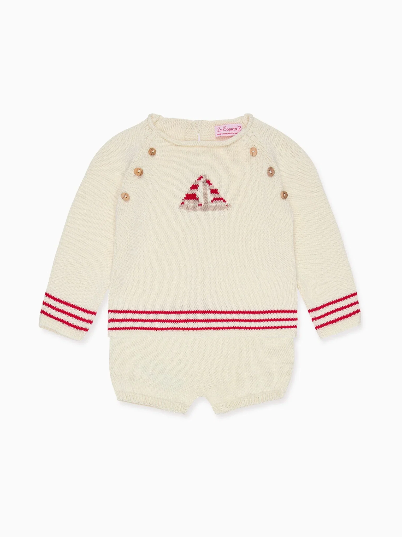 Image of Red Stripe Ancla Cotton Baby Knitted Set