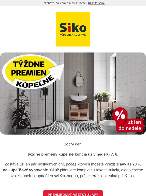 Zľava až 20 % na kúpeľne končí v nedeľu