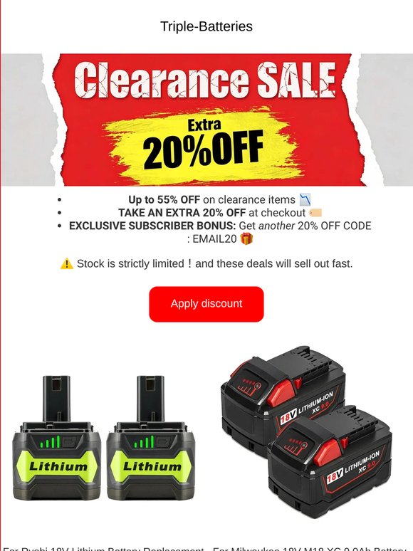 Tool Battery Crazy Discounts Up to 55% OFF + Extra 20% + Subscriber Extra 20% 😱