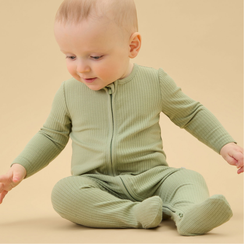 Ribbed Clever Zip Sleepsuit - Sage