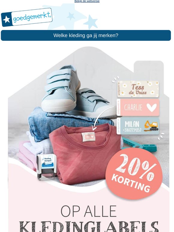 ★ Nog 2 dagen: 20% KORTING op alle kledinglabels 🎽