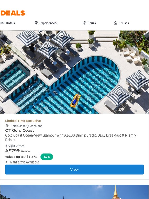 QT Gold Coast Oceanview Luxury w. A$100 Dining Credit & Nightly Drinks