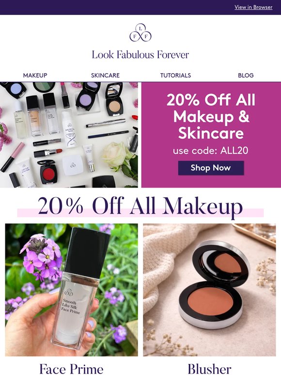 Save 20% On All Makeup & Skincare