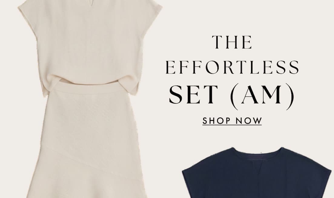 The Rumba Linen Split Neck Tee and Long Engagement Rumba Linen Skirt is highlighted with the call to action "Shop Now" for potential buyers.