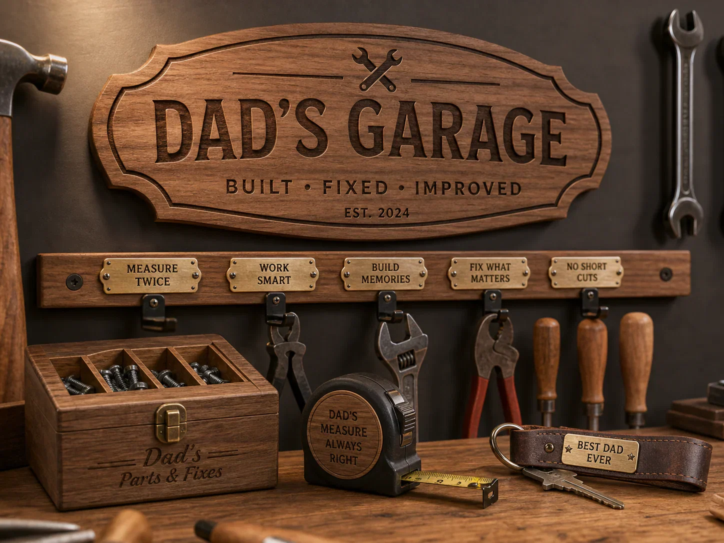 Dad's garage sign and personalized tool tags