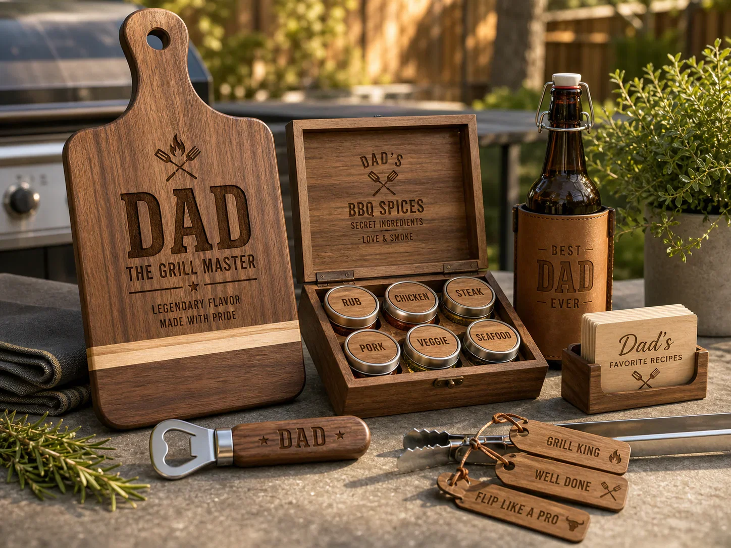 BBQ cutting board and spice gift set