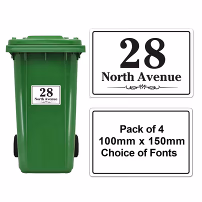 EDSG 4 x Wheelie Bin Stickers, Bin Numbers and Road, Personalis...