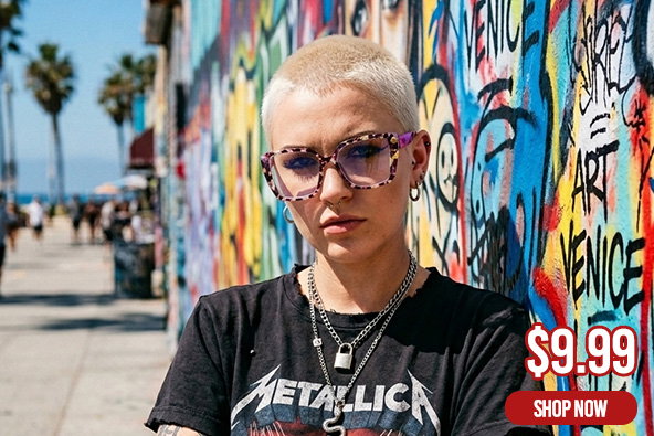 Freddie square glasses in soft purple — model wearing trendy versatile frame