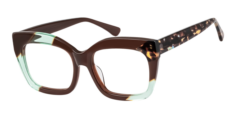 Mashup rectangle glasses in brown — product photo with mixed style elements