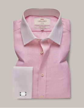 Extra Slim Fit Pink & White Dogtooth Twill Non-Iron Shirt - Contrast Detail