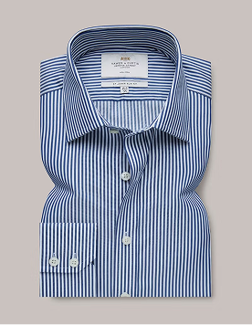 Slim Fit Navy & White Bengal Stripe Twill Non-Iron Shirt
