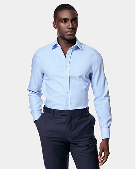 Fitted Slim Blue & White Dogtooth Twill Non-Iron Shirt