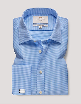 Slim Fit Blue & White Dogtooth Twill Non-Iron Shirt