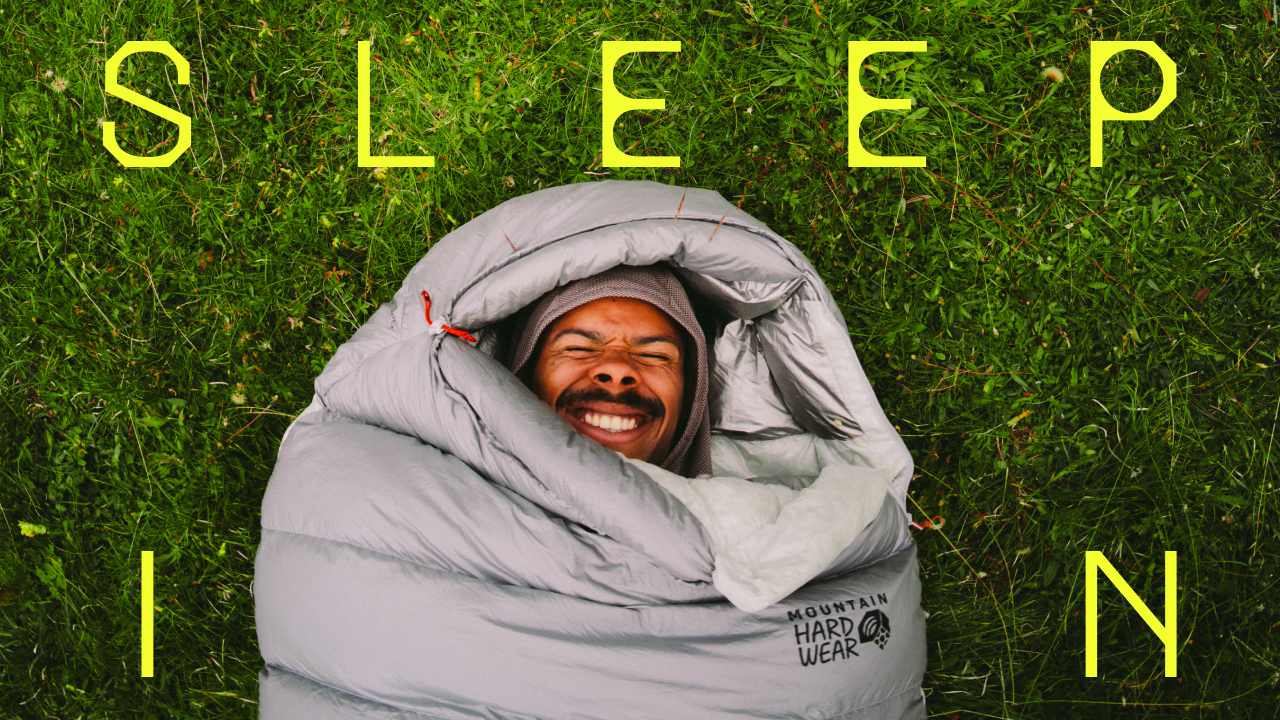 SLEEP IN / A camper snuggled in the Ghoul™ sleeping bag.