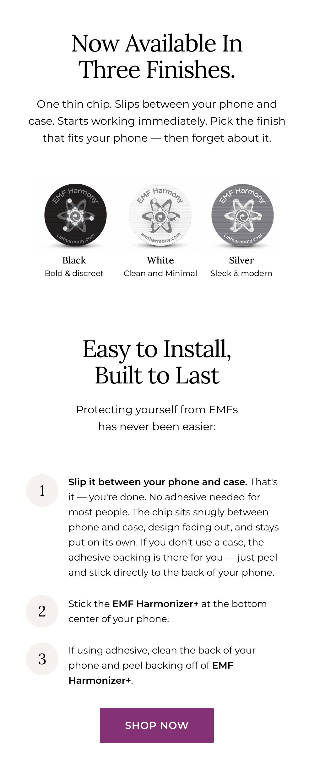 Neutralizes EMF radiation from your phone