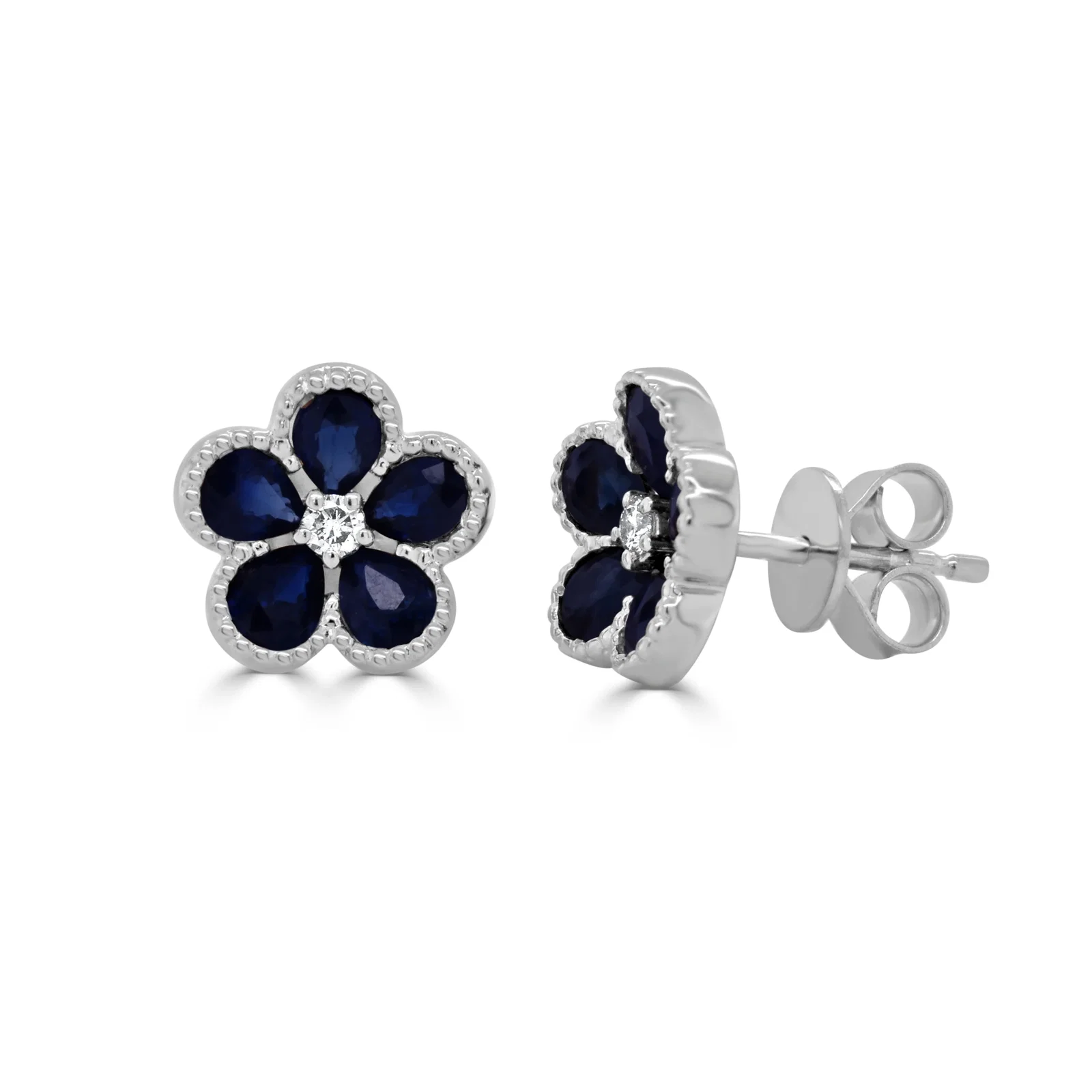 Image of Sabrina Designs 14K Gold Blue Sapphire & Diamond Flower Stud Earrings