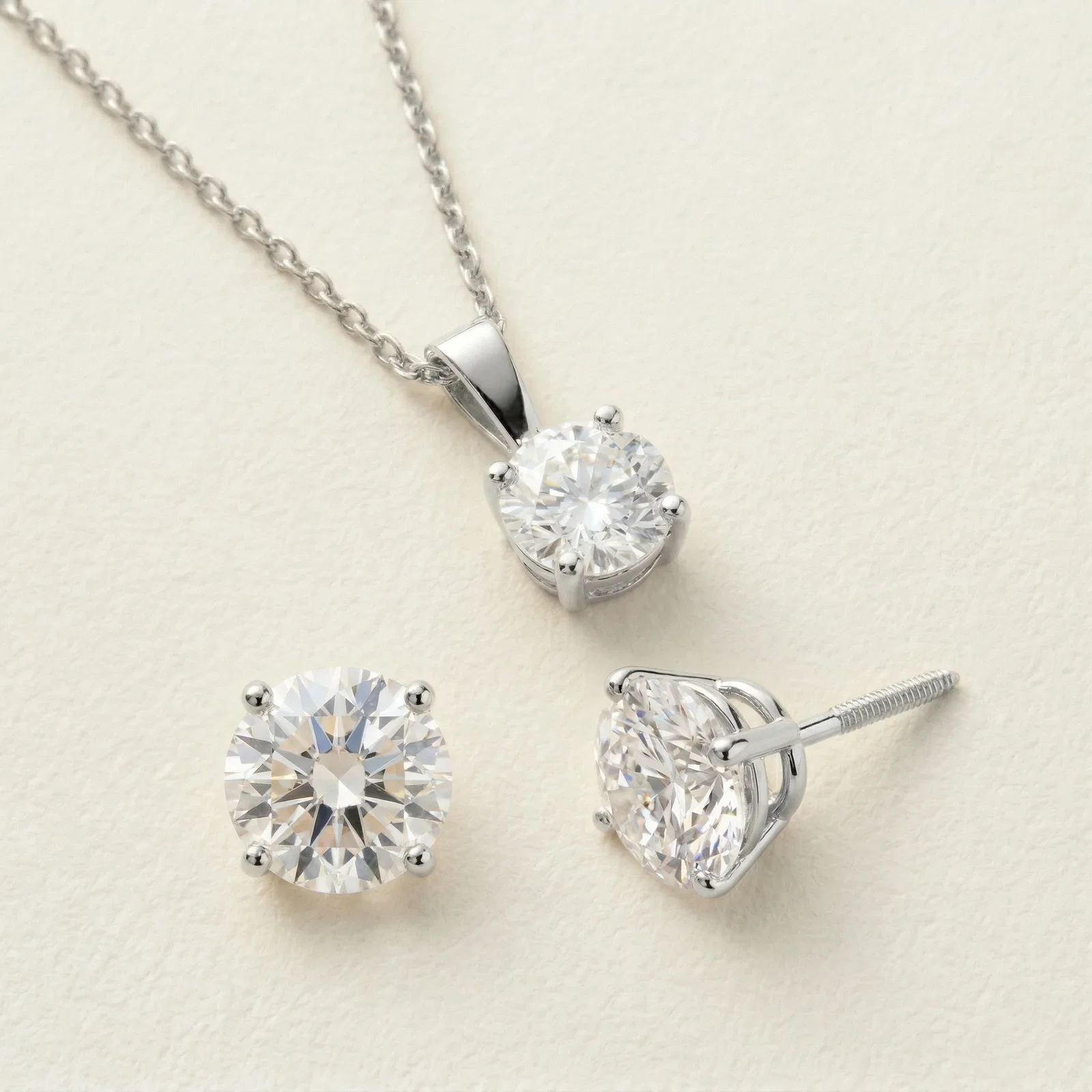 Image of Peace Jewelers 14K Gold Lab-Grown Diamond Solitaire Pendant & Stud Earrings Set