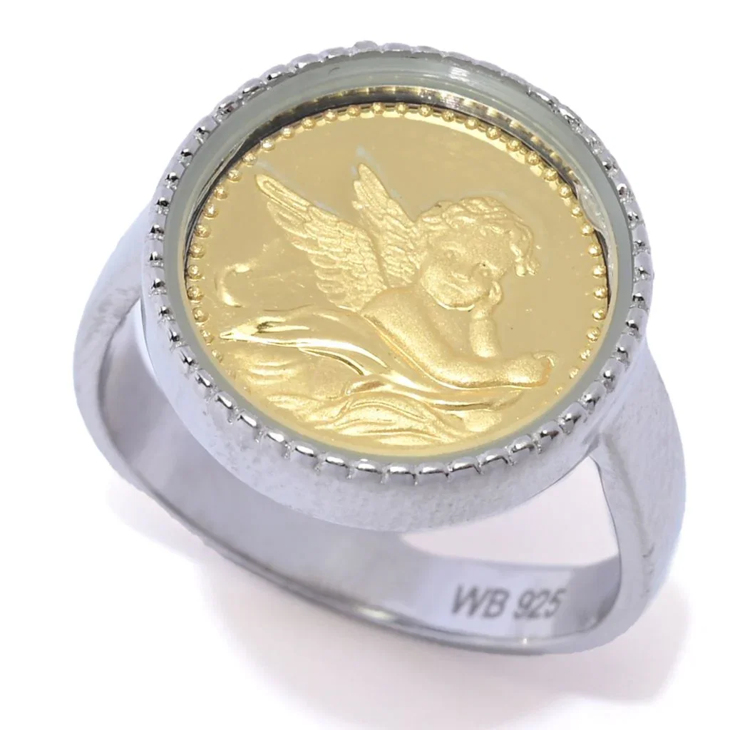 Image of Sterling Silver & 24K Gold Leaf Choice of Design Milgrain Coin Ring
