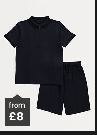 Navy textured polo and shorts from £8.