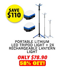 Portable Lithium LED Tripod Light + 2x Rechargeable Lantern Light
