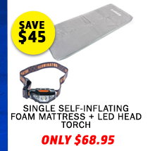 Self-Inflating Foam Mattress - Single + LED Head Torch