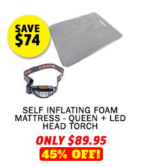 Self Inflating Foam Mattress - Queen + Illuminator LED Head Torch
