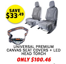 Universal Premium Canvas Seat Covers (Pair) + LED Head Torch
