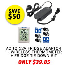 AC To 12V Fridge Adaptor + Wireless Fridge Thermometer + Fridge Tie-Down Kit (4-Pack)