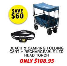 Beach & Camping Folding Cart + Rechargeable LED Head Torch