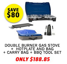 Double Burner Gas Stove + Double Gas Stove Hotplate and Bag + Gas Stove Double Burner - Carry Bag + BBQ Tool Set (3 Pack)