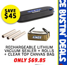 Rechargeable Lithium Vacuum Sealer + Vacuum Sealer Rolls 3-Pack + Clear Top Canvas Bag