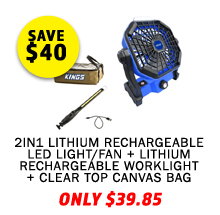 Lithium 2-in-1 LED Fan + Work light + Clear Top Canvas Bag