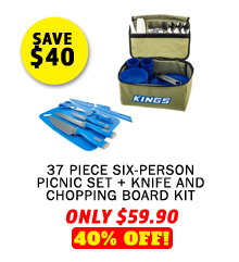 37 Piece Six-Person Picnic Set + Knife and Chopping Board Kit