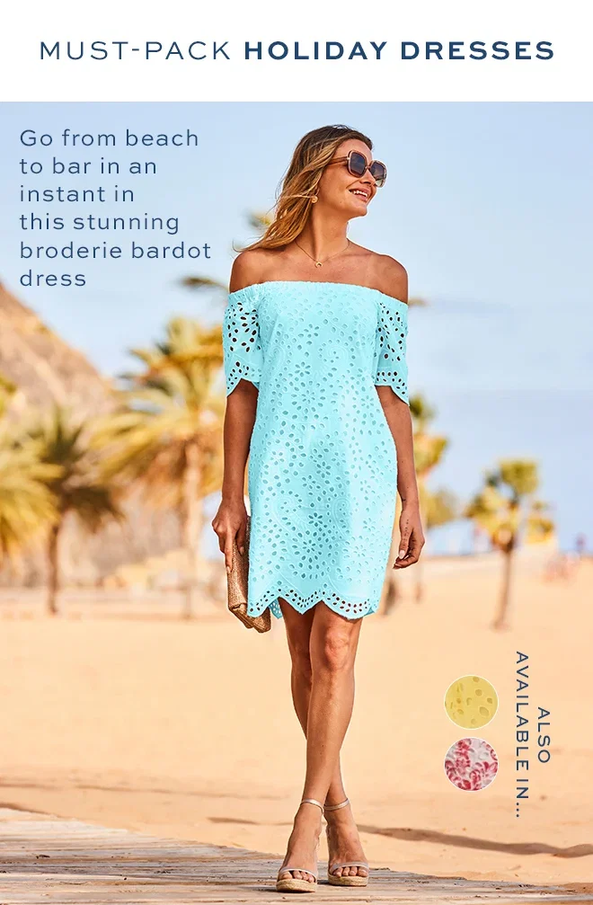 Aqua Blue Broderie Bardot Dress