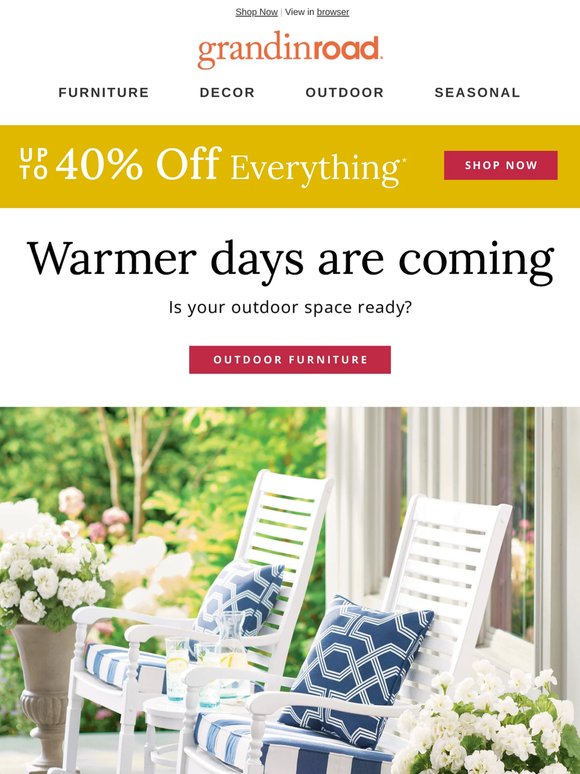 Up to 40% Off Furniture, Outdoor & Greenery