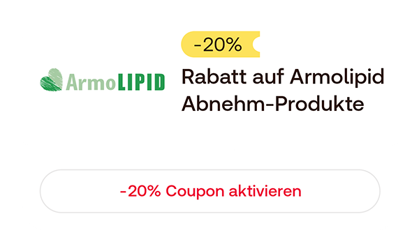 -20 % Rabatt auf Armolipid Abnehm-Produkte mit Button „Coupon aktivieren“.