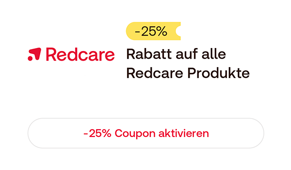 -25 % Rabatt auf alle Redcare Produkte mit Button „Coupon aktivieren“.
