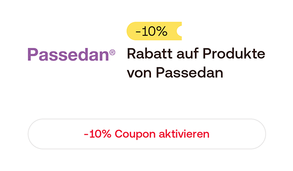 -10 % Rabatt auf Passedan-Produkte mit Button „Coupon aktivieren“.