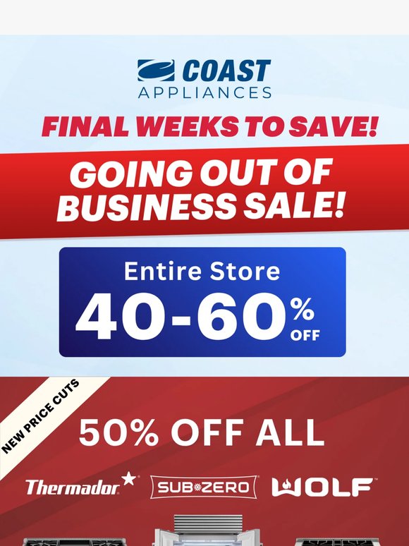 🔥Everything Must Go! 40-60% Storewide Savings Today!