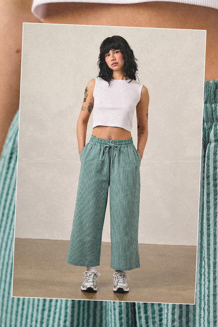 Chuck - Cotton Trousers in Teal Stripe