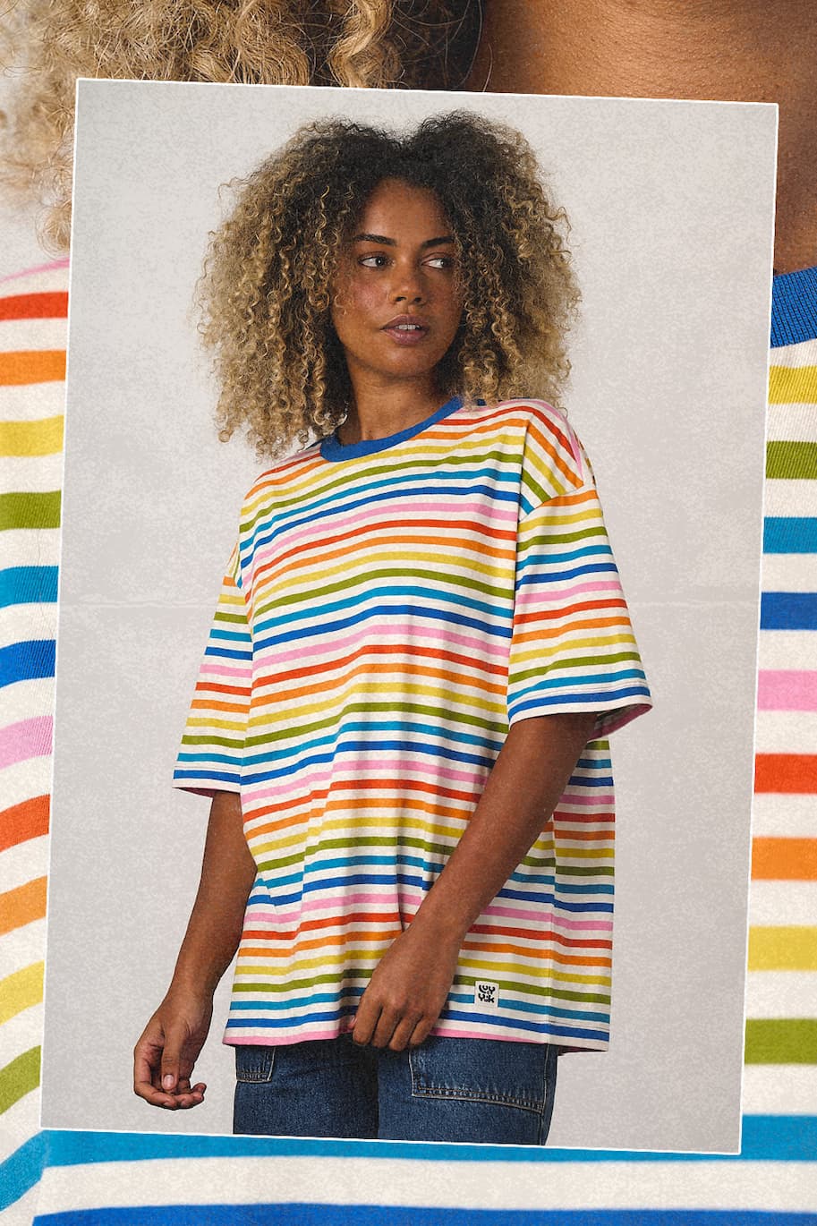 Benny - Oversized Cotton T-Shirt in Vintage Rainbow Stripe