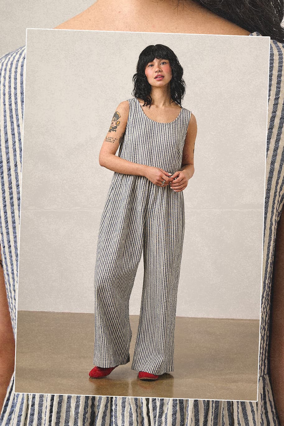 Bellamy - Wide Leg Cotton Jumpsuit in Blue & White Stripe