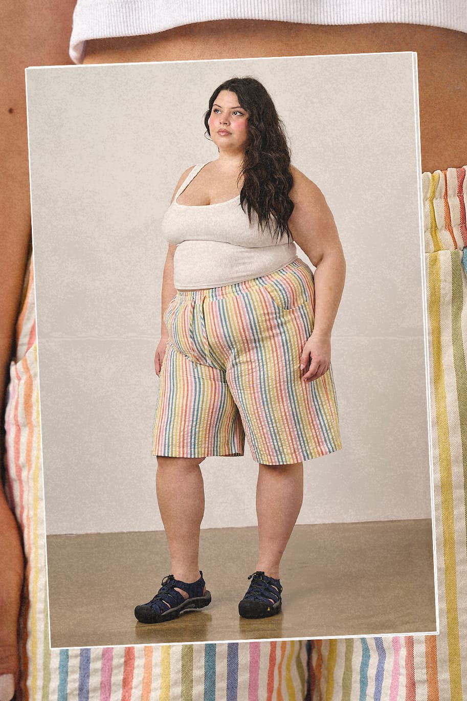 Madero - Cotton Long Shorts in Vintage Rainbow Stripe