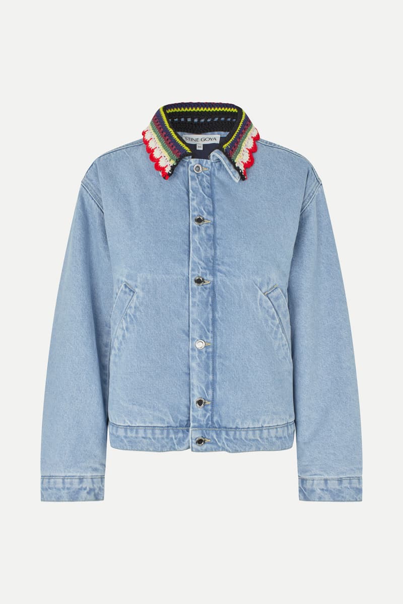 Collared Cropped Bomber - Denim Blue