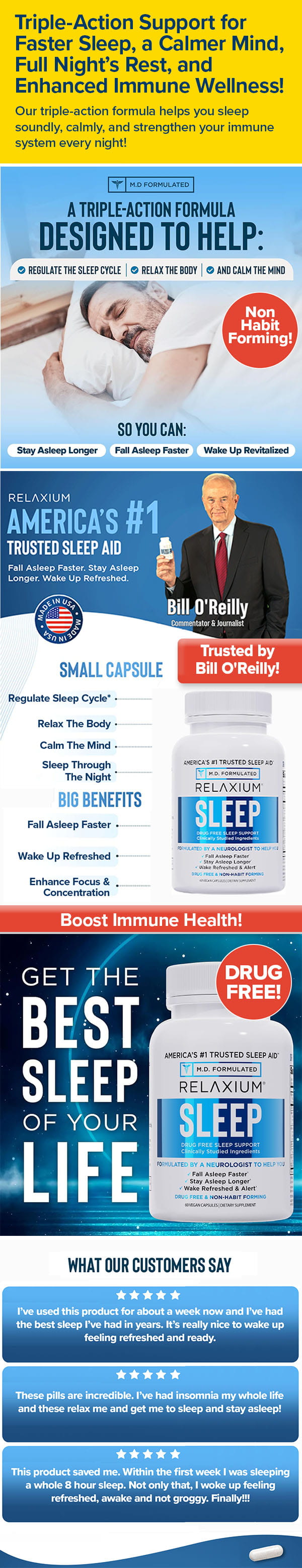 Triple-Action Support for Faster Sleep, a Calmer Mind, Full Night’s Rest, and Enhanced Immune Wellness!