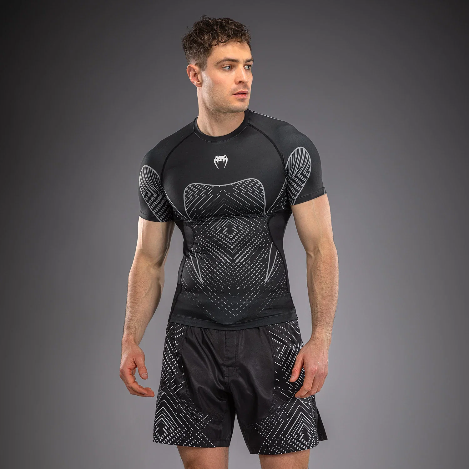 Image of Venum Midnight Fury Short Sleeve Rashguard - Black/Grey/Silver