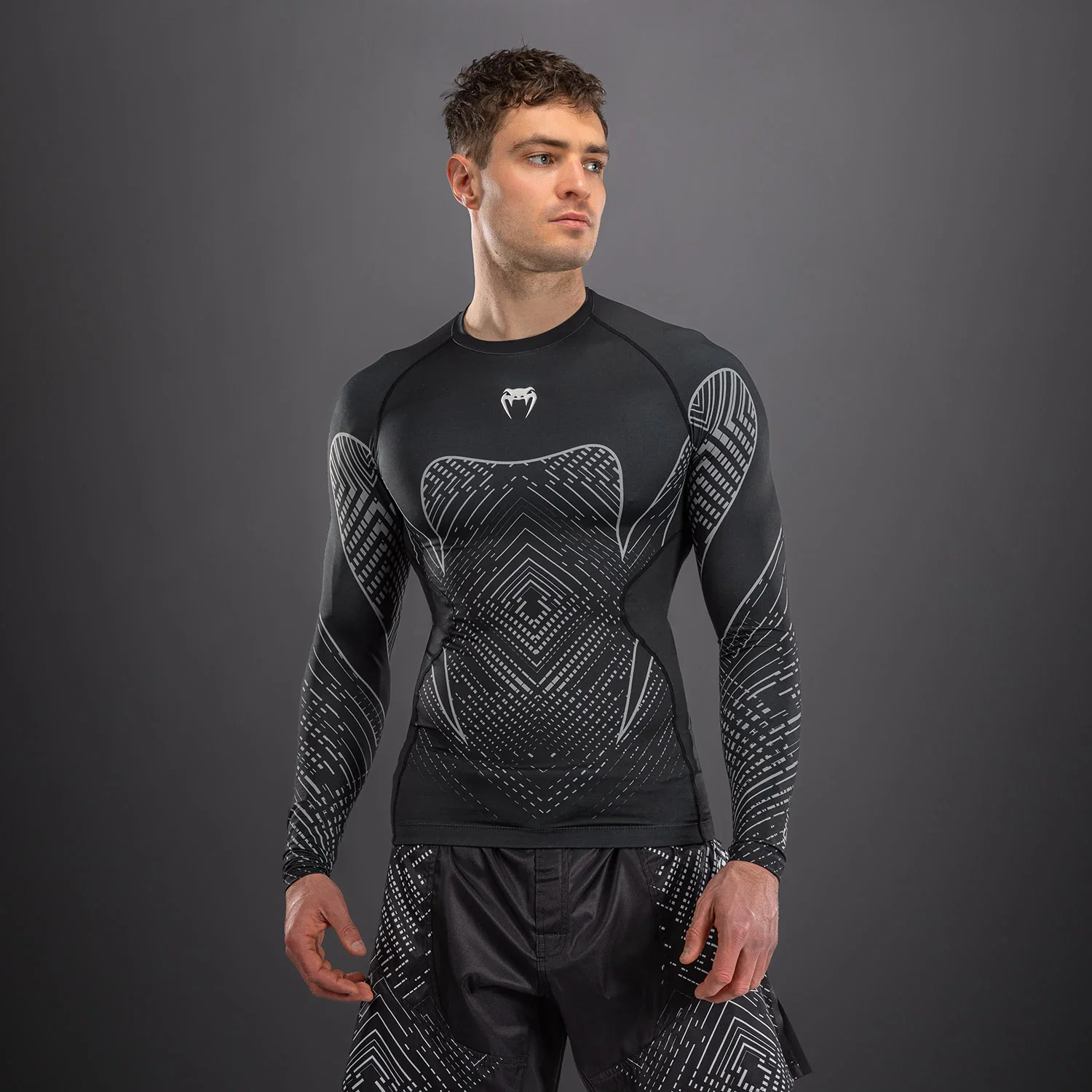 Image of Venum Midnight Fury Long Sleeve Rashguard - Black/Grey/Silver