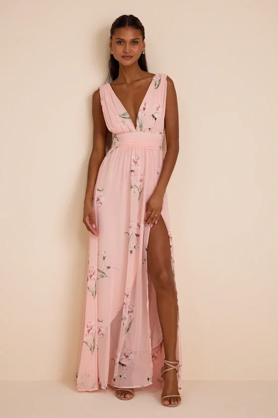 Image of Garden Meandering Light Pink Floral Print Maxi Dress