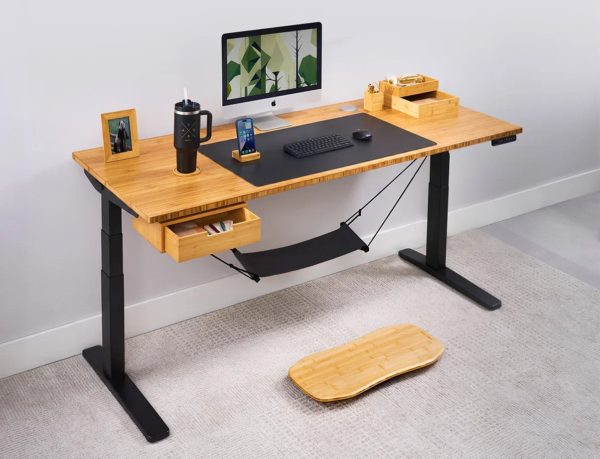 Pick from 30+ options like insulated Tumblers, Caps. Tablet Stands, and more when you configure your desk.