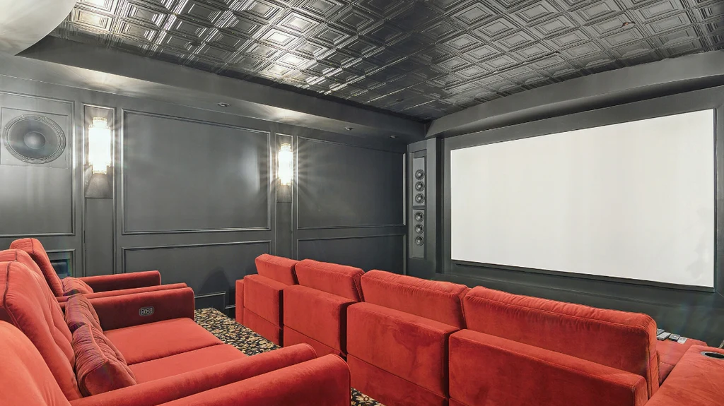 Tara Lipinski's Home Theater with Acoustic Pattern #15 in Gun Metal